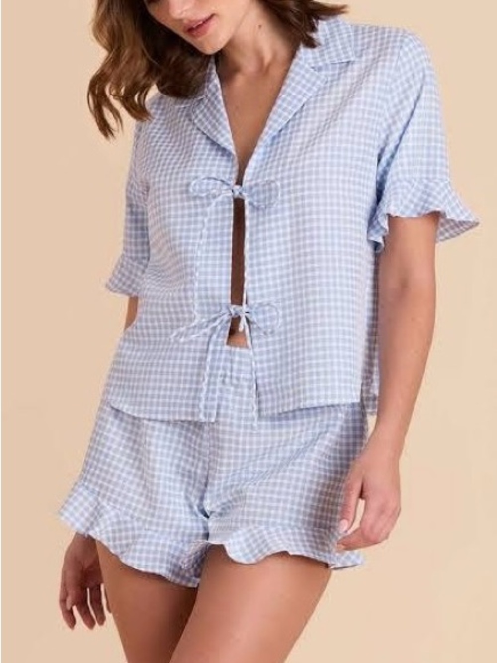 NWOT Birdy Grey Frankie Pajama Set Size Medium In Periwinkle Blue Gingham